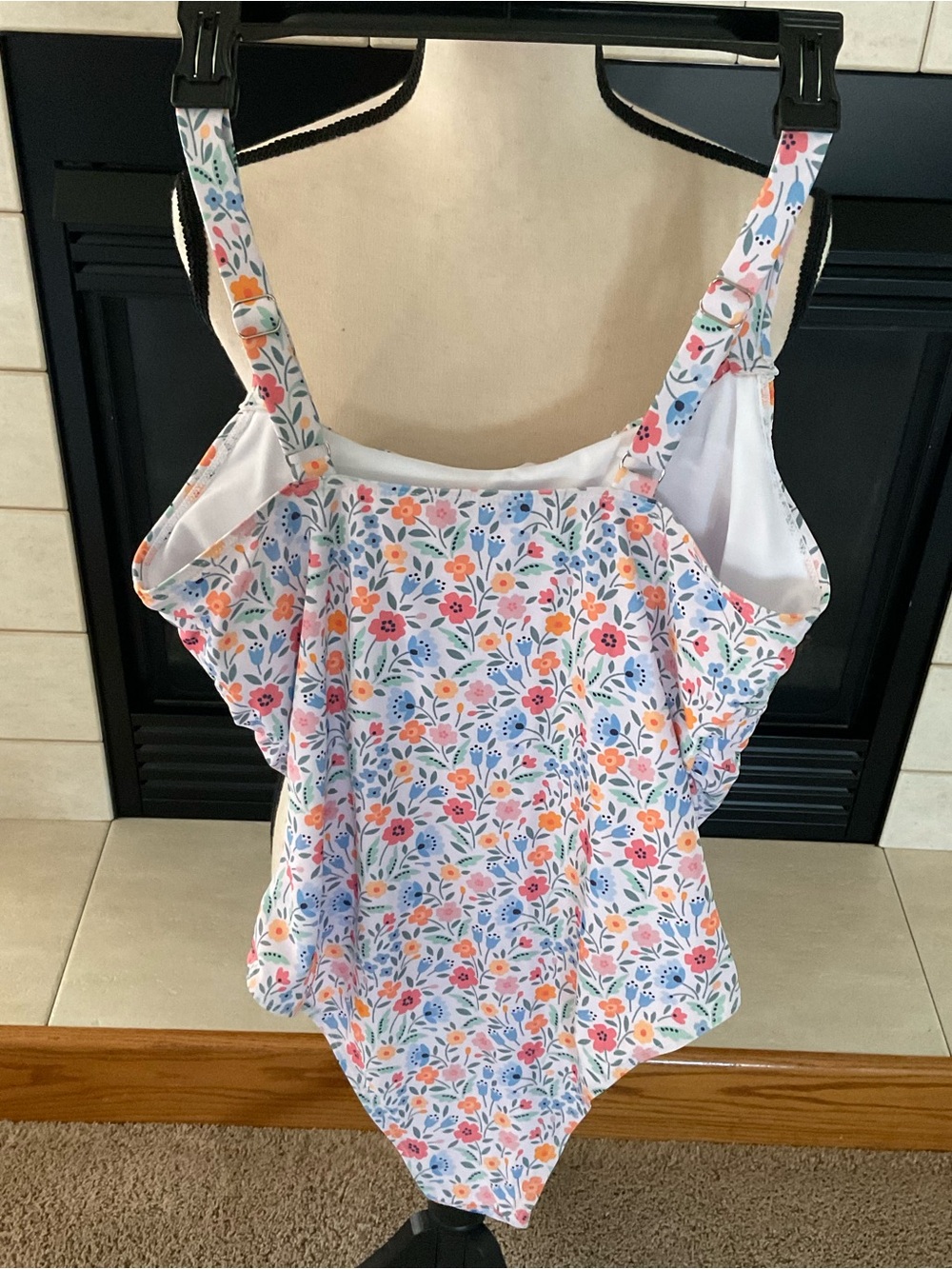 NWOT Floral Print Square Neck Thick Strap Elastic One-Piece Swimsuit, Sz XL - Picture 6 of 10